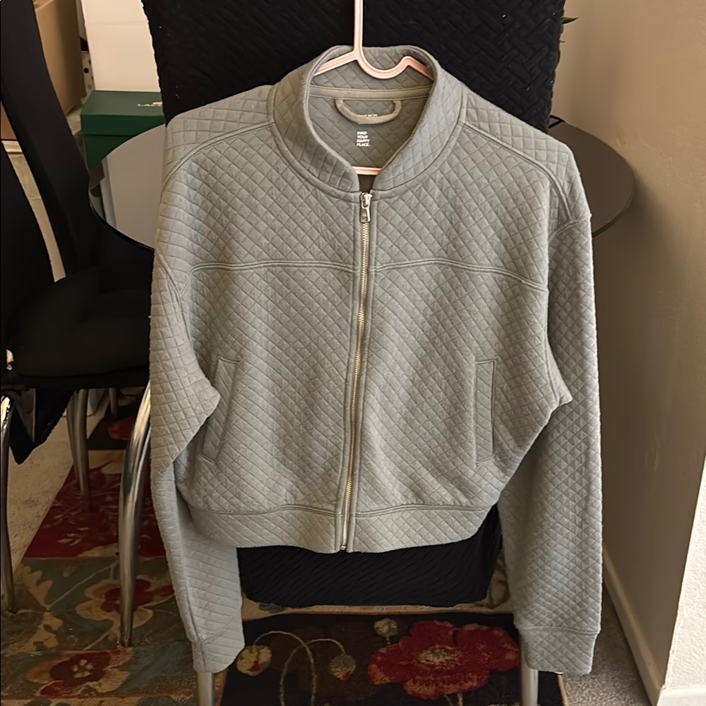 Gilly Hicks Gray Bomber Jacket with High Collar and Zipper Closure